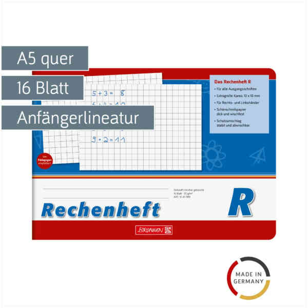 Räknehäfte Math notebook  A5 landscape ruled 16 sheets  blue