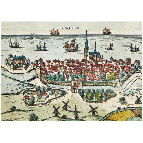 Magnet Braun & Hogenberg, karta över "Elbogen" (Malmö)  ca 1590