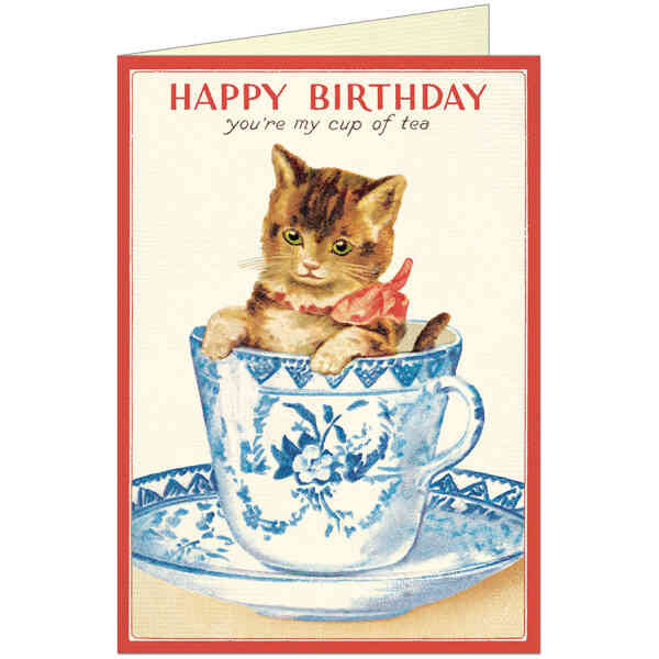 Happy Birthday Cat Tea Greeting Card
