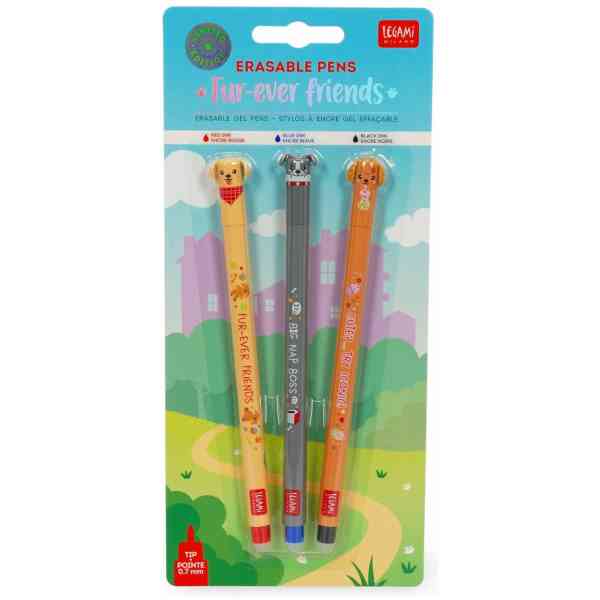 Erasable gel pen, 3-pack, Fur-ever Friends, Golden retriever/Bulldog/Pudel (hundar), Limited edition
