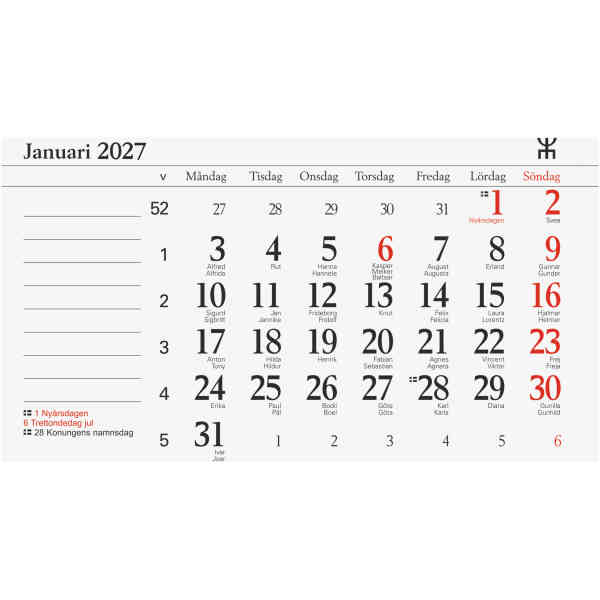 Månadsblock 144x90 mm  2027