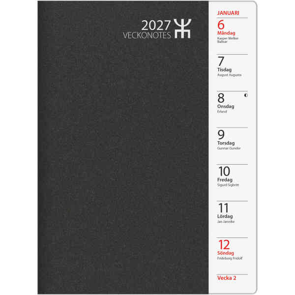Veckonotes Svart Plast  2027
