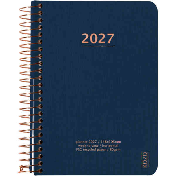 KOZO Kalender 2027 A6 Vecka per uppslag Navy