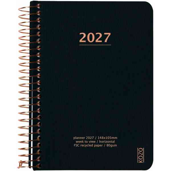 KOZO Kalender 2027 A6 Vecka per uppslag Black