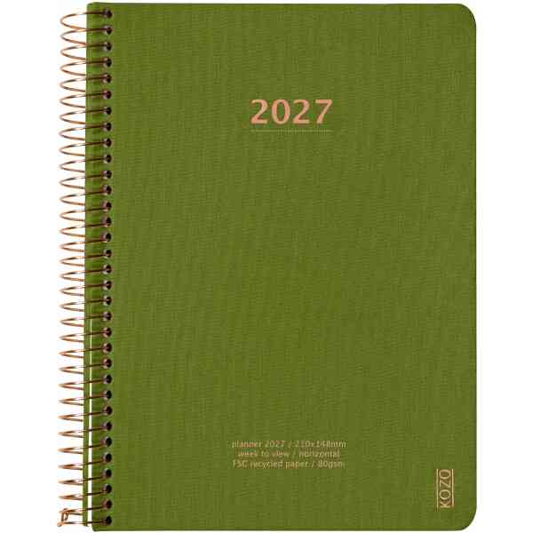 KOZO Kalender 2027 A5 Vecka per uppslag Olive Green