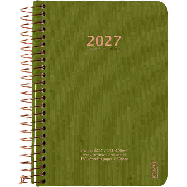 KOZO Kalender 2027 A6 Vecka per uppslag Olive Green
