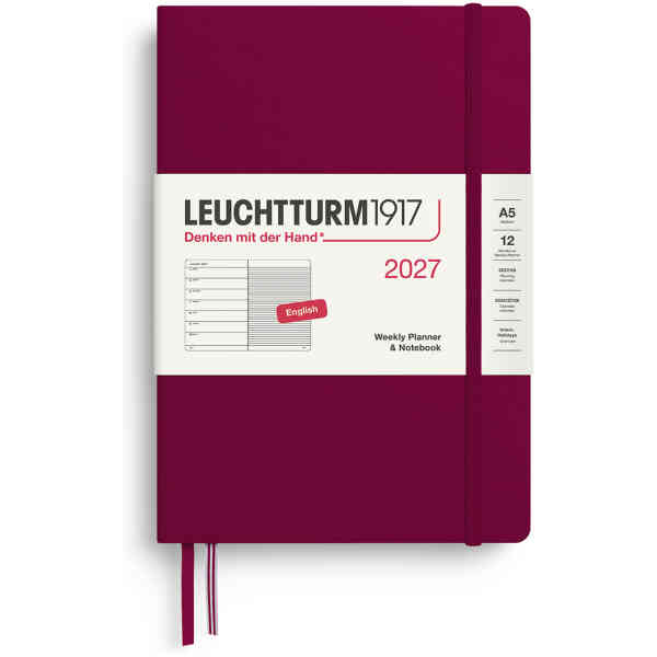 Weekly PLANNER & Notebook 2027 A5 Port Red