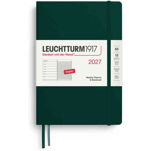 Weekly PLANNER & Notebook 2027 A5 Forest Green