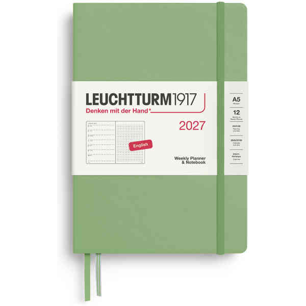 Weekly PLANNER & Notebook Dotted 2027 A5 Hard Sage