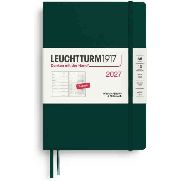 Weekly PLANNER & Notebook Dotted 2027 A5 Hard Forest Green