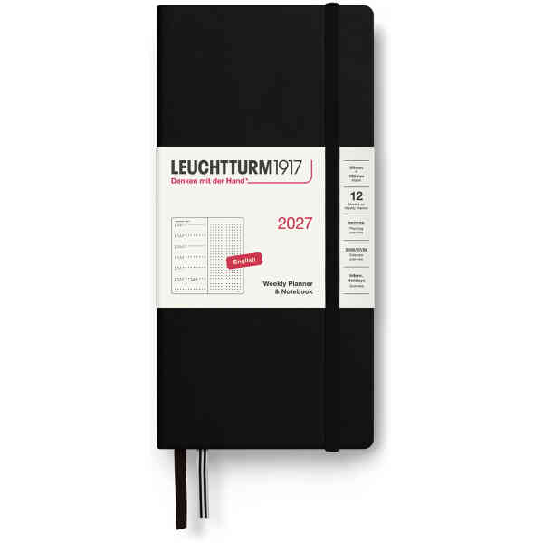 Weekly PLANNER & Notebook Dotted Wallet 2027 Hard Black
