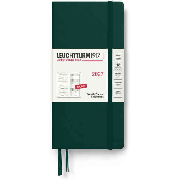 Weekly PLANNER & Notebook Dotted Wallet 2027 Hard Forest Green
