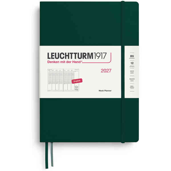 Week PLANNER 2027 B5 Hard Forest Green