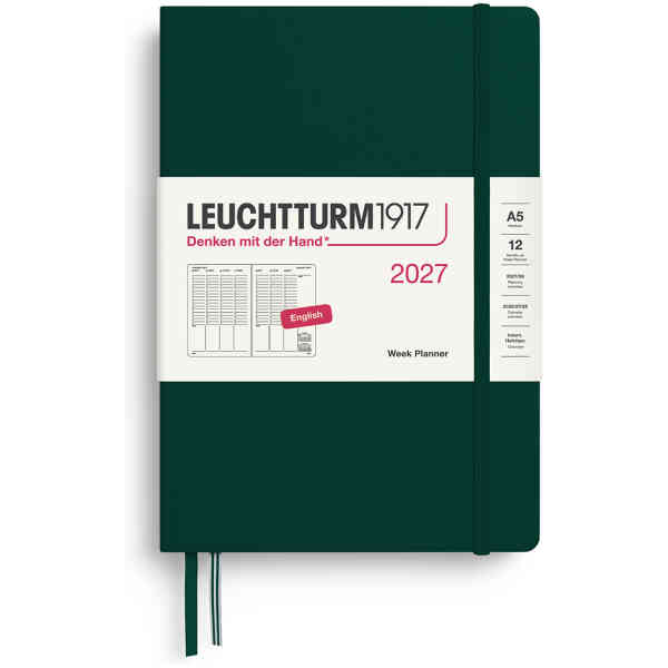 Week PLANNER 2027 A5 Hard Forest Green
