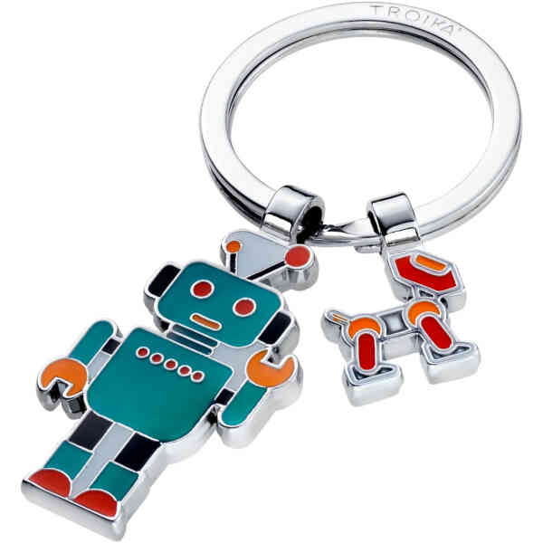 TROIKA Nyckelring robot ROBBY med hund förkromad metallgjuten