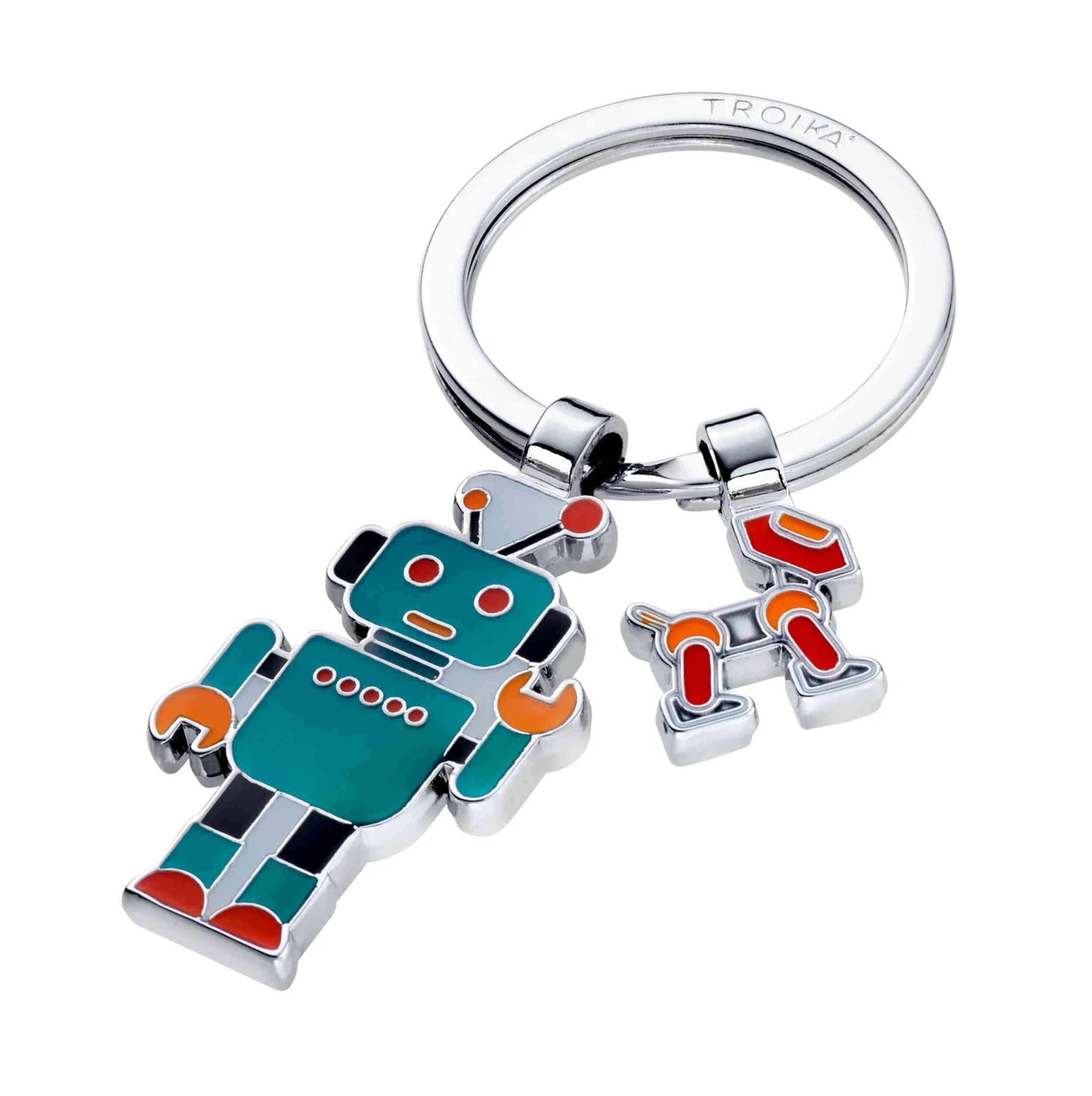 TROIKA Nyckelring robot ROBBY med hund förkromad metallgjuten