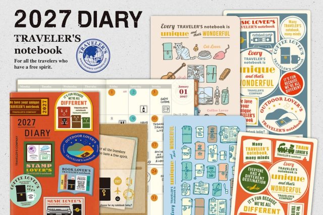 TRAVELER’S notebook 2027 DIARY

 ⭐️ Pre-order from September 8.

We are happy to announce our TRAVELER’S notebook 2027 DIARY lineup.

The 2027 versions of our Plastic Sheet, Clear Folder, and Customized Sticker Set feature a design themed around “Every TRAVELER’S notebook is unique and that’s wonderful.”

Every TRAVELER’S notebook is unique and that’s wonderful.

The joy of travel lies in discovering a world you’ve never seen before.

Your heart races at the sight of unusual architecture and signs; you savor dishes you’ve never tasted before; and you lose yourself in music you’ve never heard. You experience cultures different from your own and interact with locals. Being moved by experiences you can’t have in your daily life unleashes your imagination and broadens your world. Finding these “differences” is the very joy of travel.

TRAVELER’S notebook, customized to your personal taste and filled with records of fun experiences and things you love, is like an extension of yourself. That’s why, even though they all start out the same way, each notebook becomes unique to its owner—a one-of-a-kind creation.

When using TRAVELER’S notebook, even travelers from different cultures can feel a sense of camaraderie simply by showing each other their notebooks. We can understand one another, transcending gender, age, and nationality.

Every TRAVELER’S notebook is unique, and that’s wonderful. If we can embrace those differences, no one will judge, and we can respect one another. We are all different and all wonderful. We truly believe that from the bottom of our hearts.

Have a nice trip with your one-of-a-kind TRAVELER’S notebook in 2027!

* These are of limited availability. In case they are sold out or out of stock, we would appreciate your understanding.

#travelerscompany #lexispapper #lundcity #travelersnotebooks